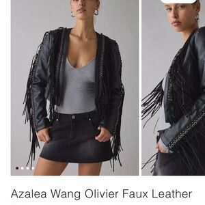 Black Faux Leather Fringe Jacket